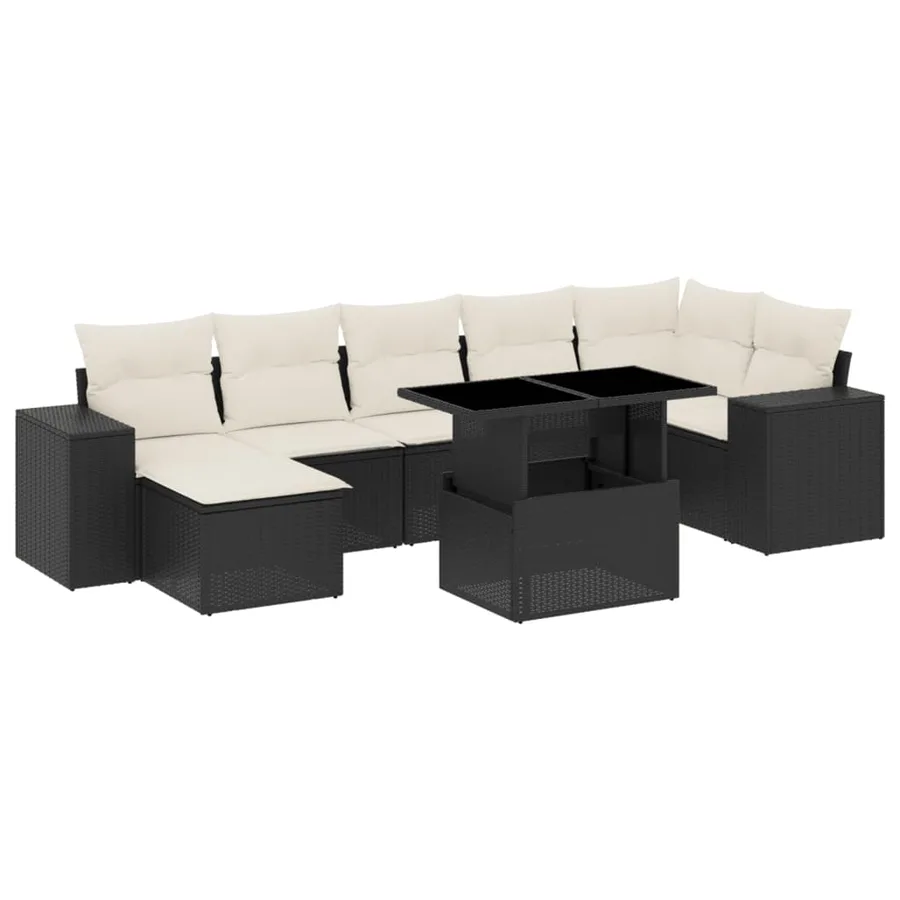 Salon de jardin 8 pcs avec coussins noir résine tressée - 2