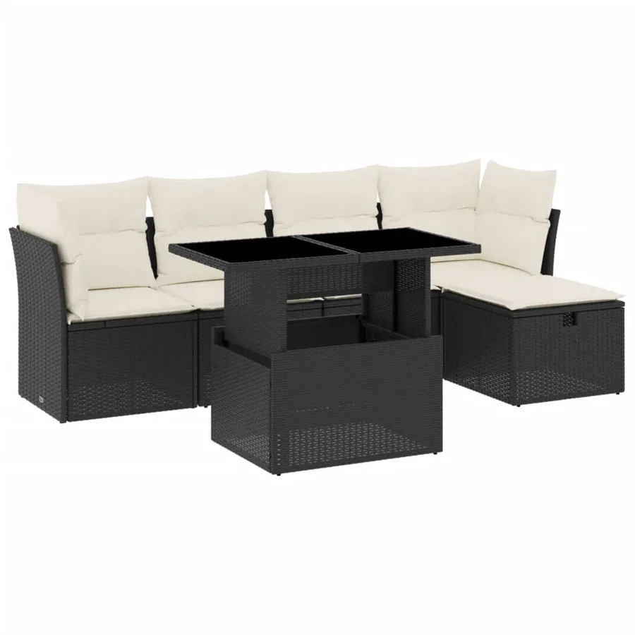 Salon de jardin 6 pcs avec coussins noir résine tressée - 2