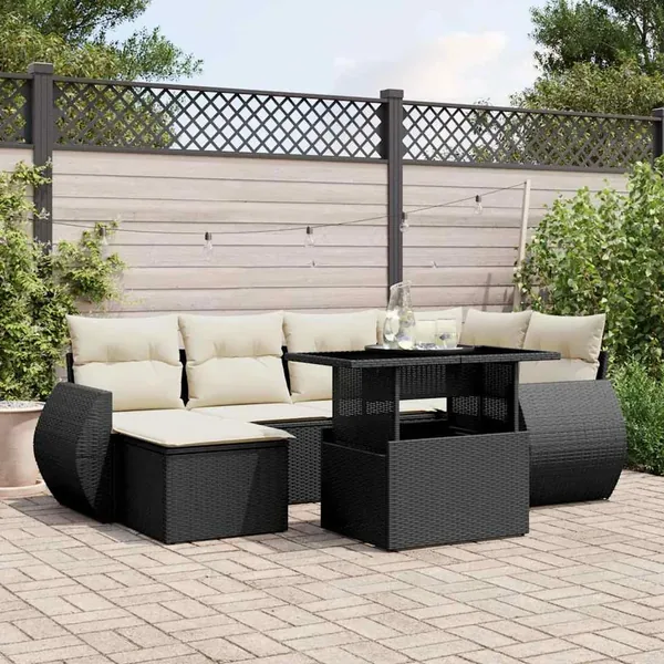 Salon de jardin 7 pcs avec coussins noir résine tressée 62 x 62 x 69 cm - 64,9 kg