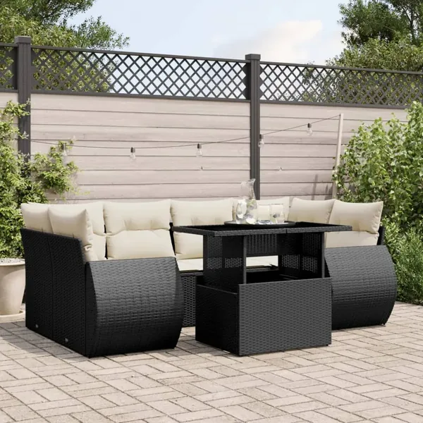 Salon de jardin 7 pcs avec coussins noir résine tressée 62 x 62 x 69 cm - 67,2 kg