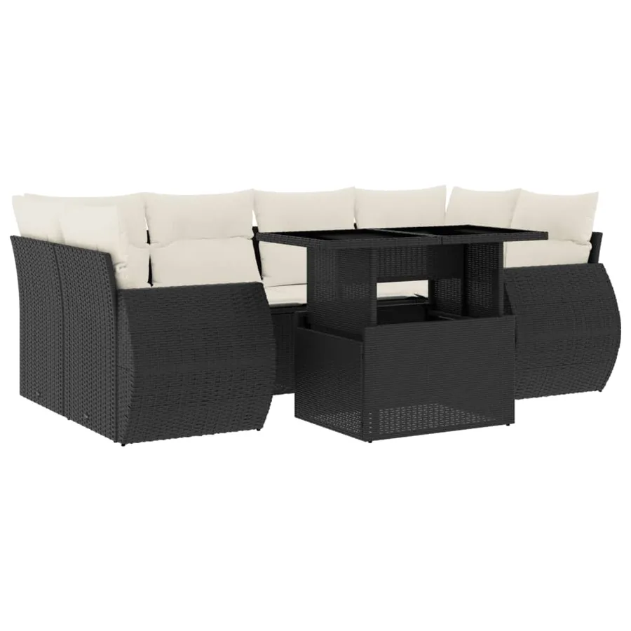 Salon de jardin 7 pcs avec coussins noir résine tressée 62 x 62 x 69 cm - 67,2 kg - 2