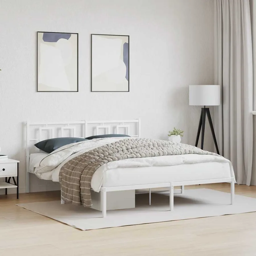 Cadre de lit métal sans matelas et tête de lit blanc 150x200 cm