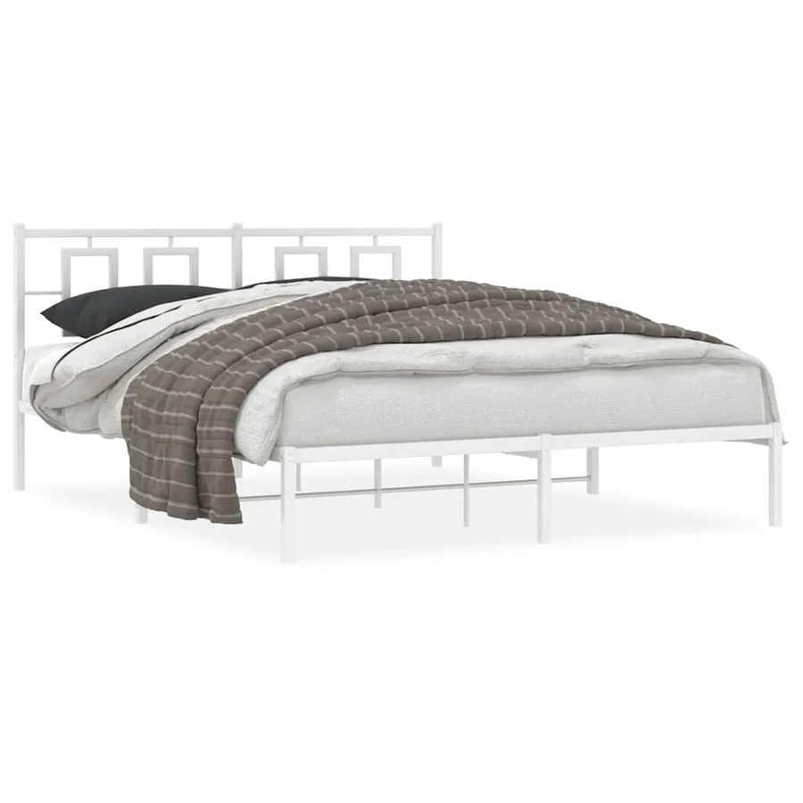 Cadre de lit métal sans matelas et tête de lit blanc 150x200 cm - 2