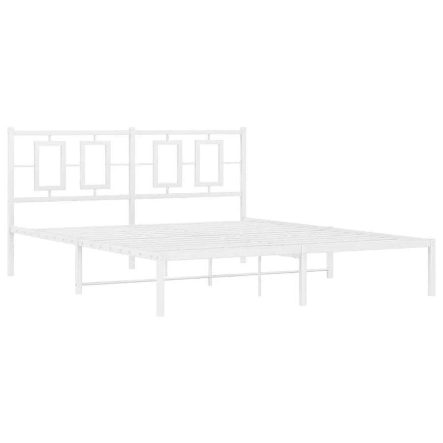 Cadre de lit métal sans matelas et tête de lit blanc 150x200 cm - 3