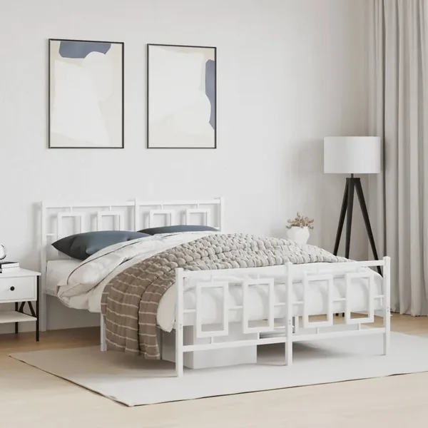 Cadre de lit métal sans matelas et pied de lit blanc 140x190 cm