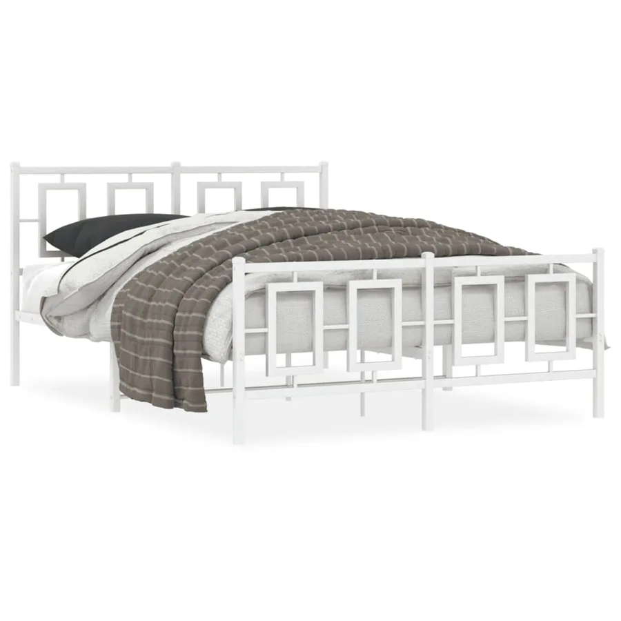 Cadre de lit métal sans matelas et pied de lit blanc 140x190 cm - 2