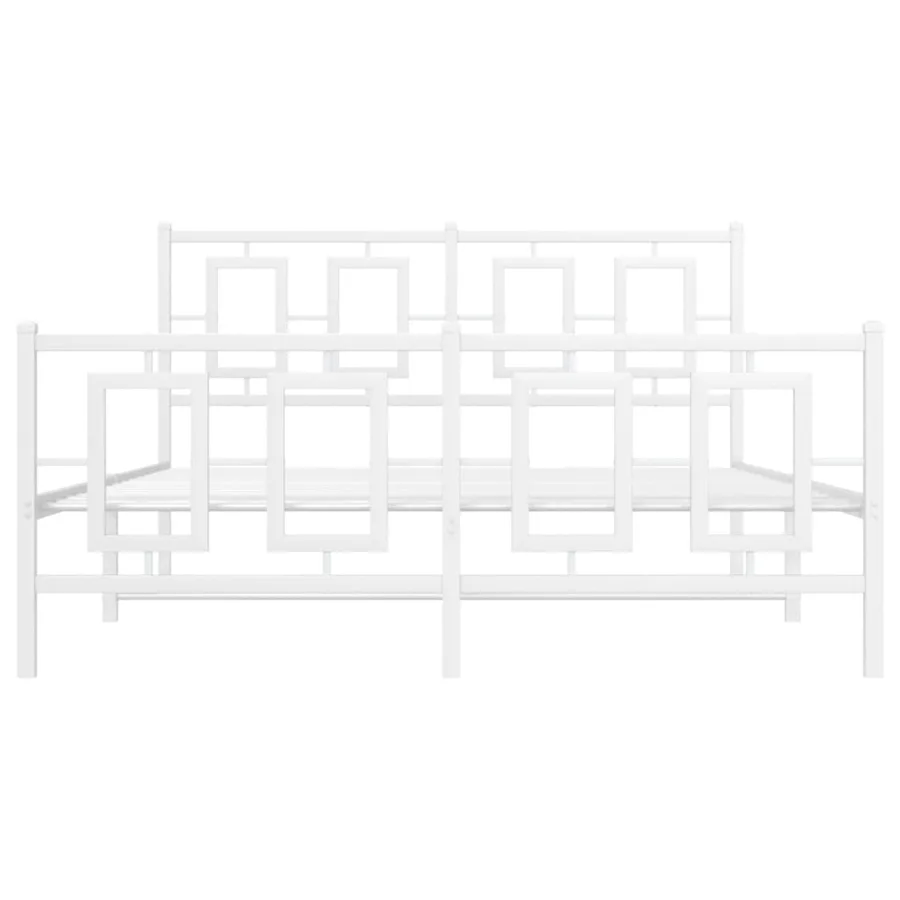 Cadre de lit métal sans matelas et pied de lit blanc 140x190 cm - 5