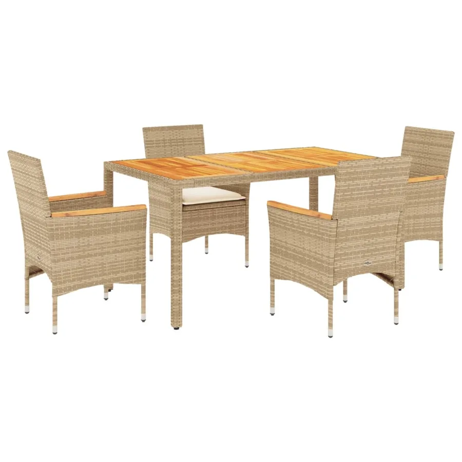 Ensemble à manger de jardin et coussins 5pcs beige rotin acacia - 2