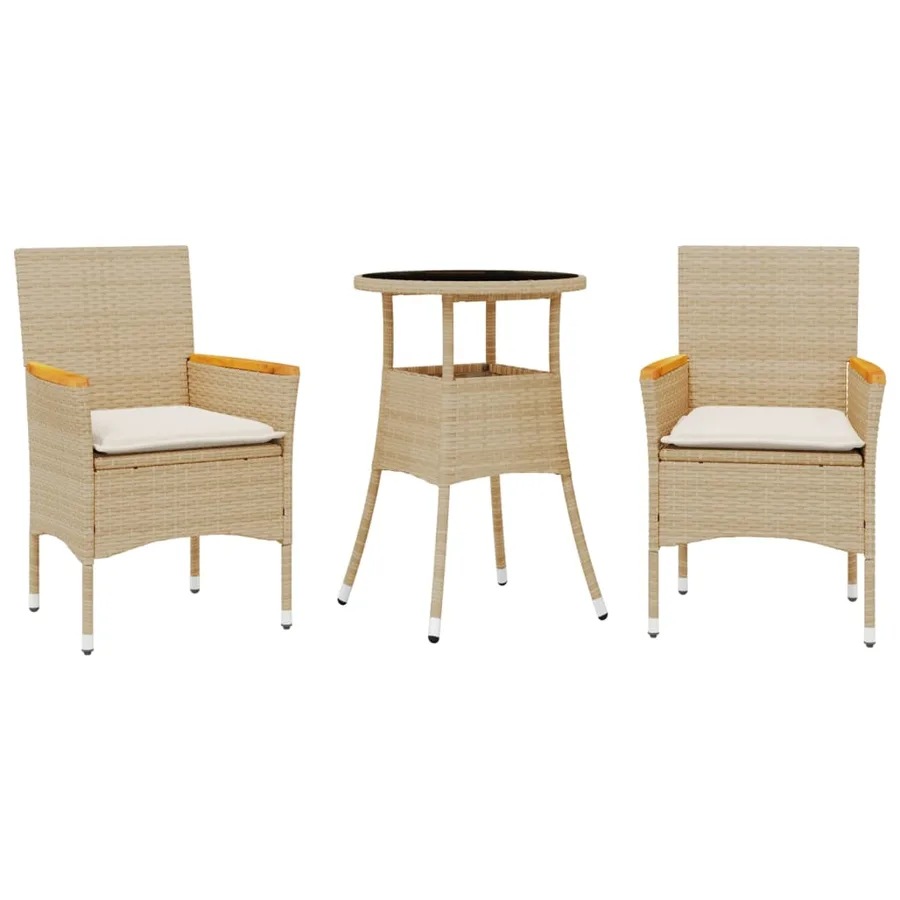 Ensemble à manger de jardin et coussins 3 pcs beige rotin verre - 2