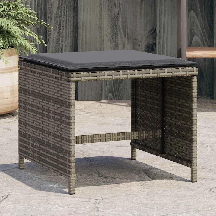 Tabourets de jardin et coussins lot de 4 gris 41x41x36 cm rotin