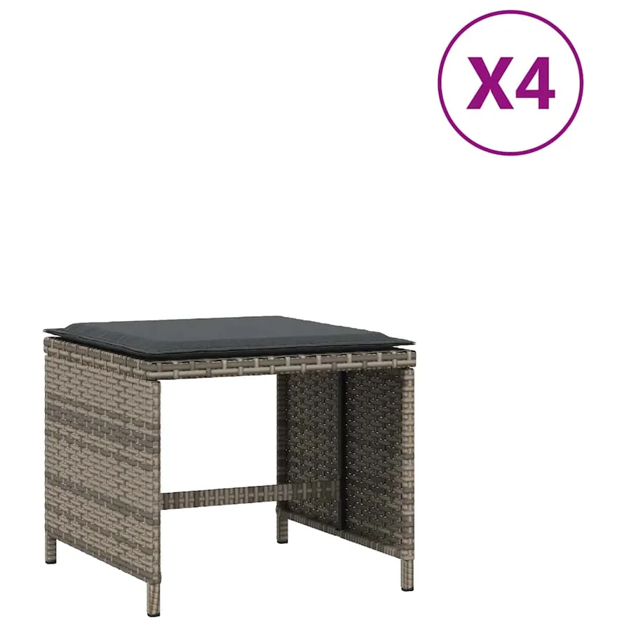 Tabourets de jardin et coussins lot de 4 gris 41x41x36 cm rotin - 2