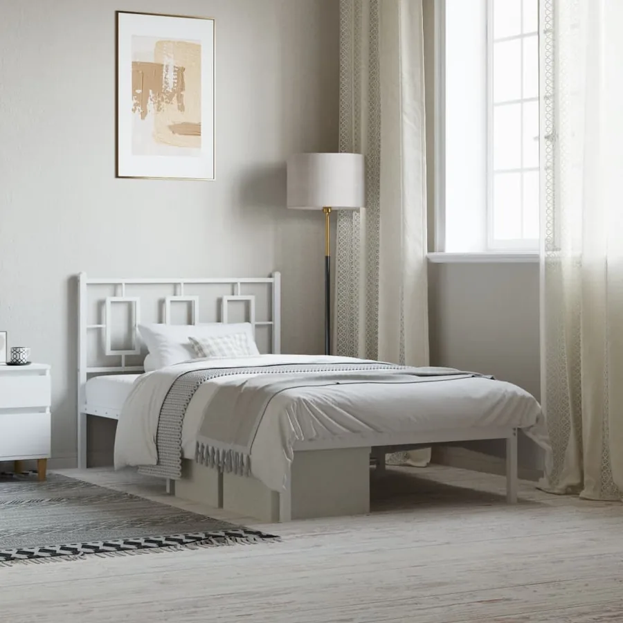 Cadre de lit métal sans matelas et tête de lit blanc 100x190 cm