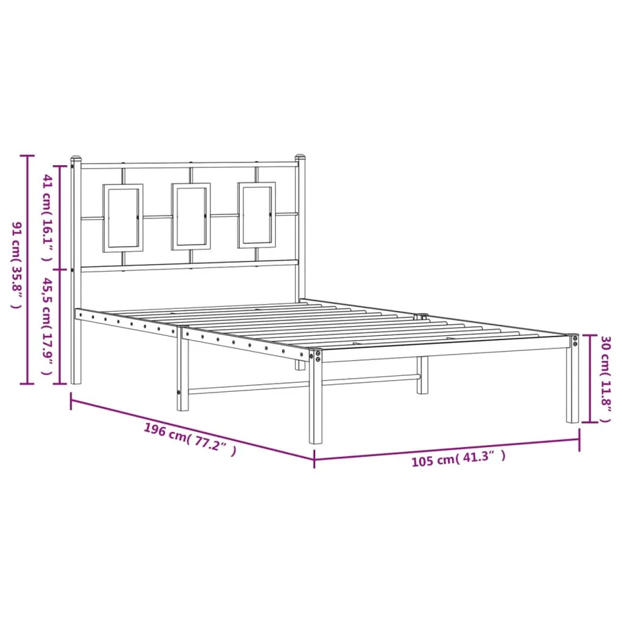 Cadre de lit métal sans matelas et tête de lit blanc 100x190 cm - 10