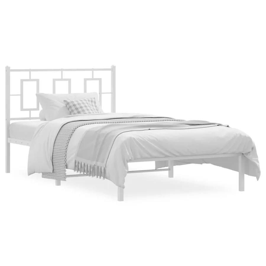 Cadre de lit métal sans matelas et tête de lit blanc 100x190 cm - 2