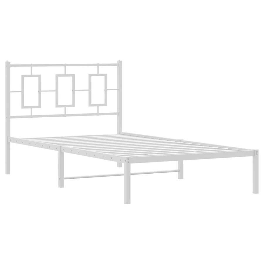 Cadre de lit métal sans matelas et tête de lit blanc 100x190 cm - 3