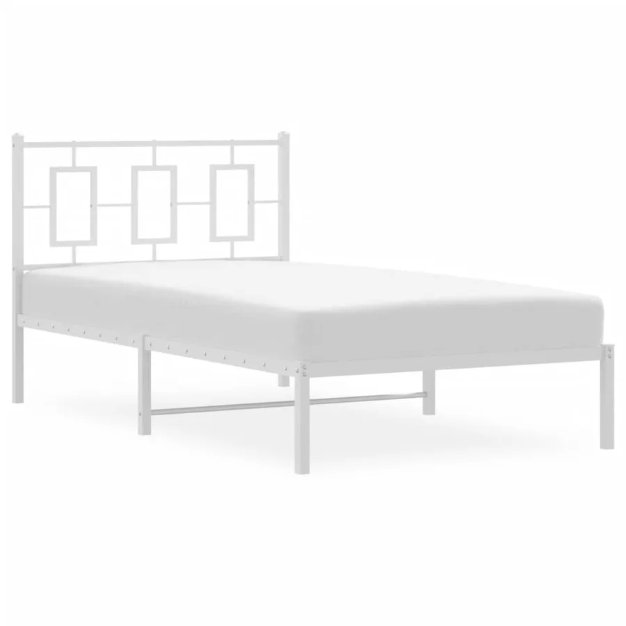 Cadre de lit métal sans matelas et tête de lit blanc 100x190 cm - 4