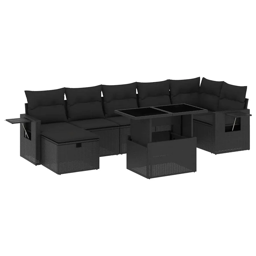 Salon de jardin 8 pcs avec coussins noir résine tressée - 2