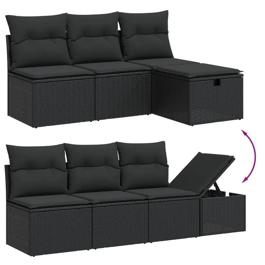 Salon de jardin 9 pcs avec coussins noir résine tressée - 8