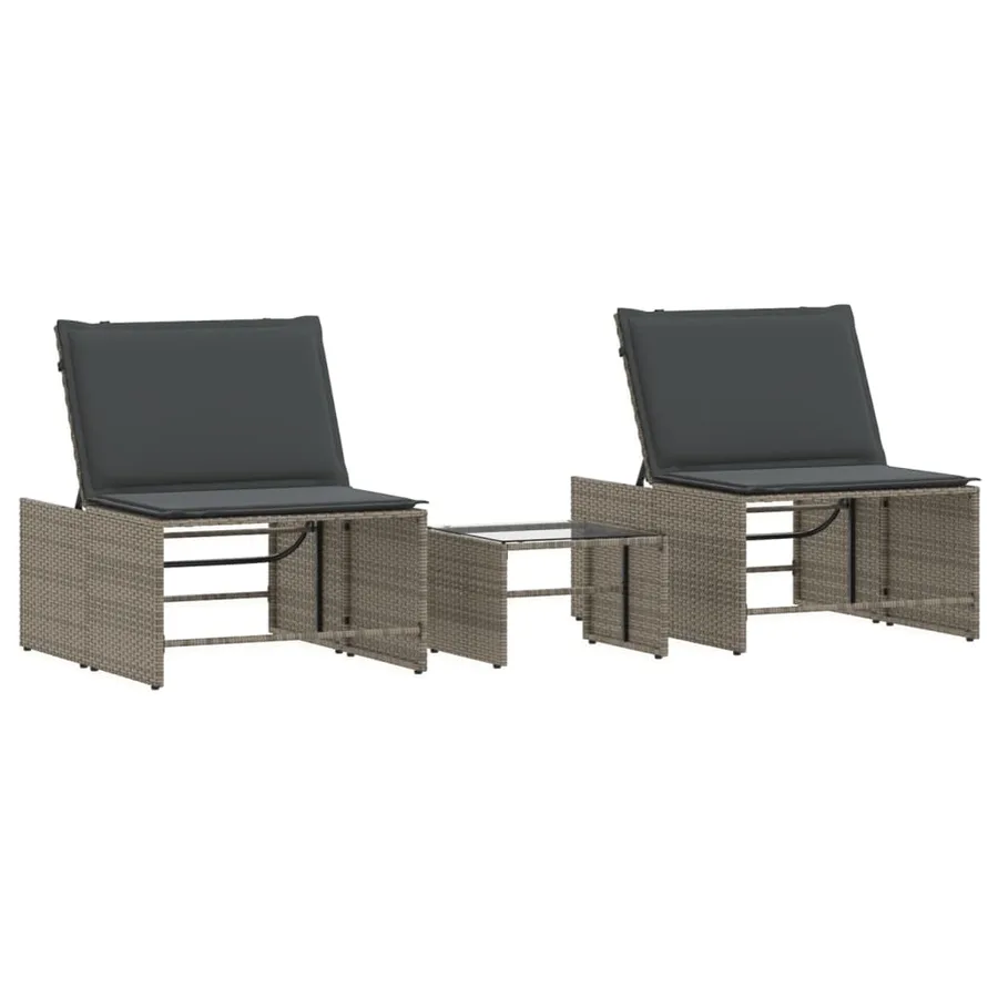 Chaises longues 2 pièces avec table en résine tressée grise - 2