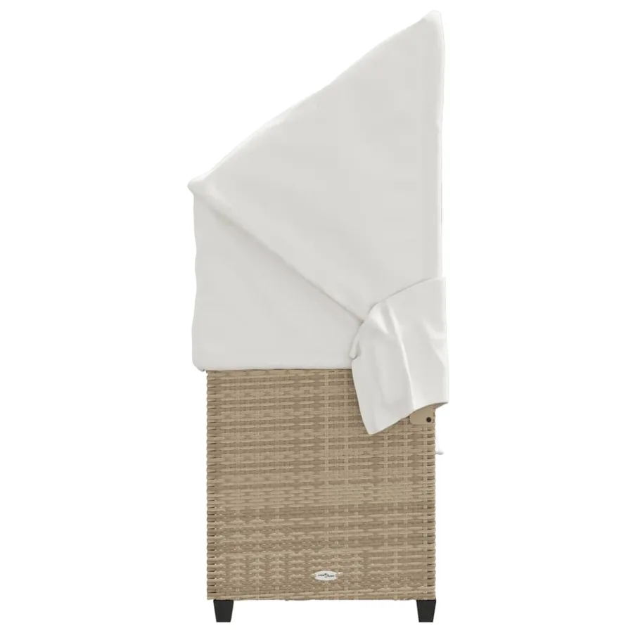 Chaise longue avec auvent et coussins beige résine tressée - 7