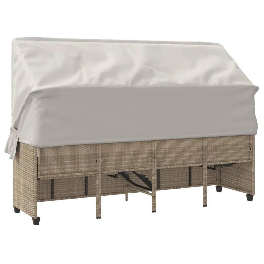 Chaise longue avec auvent et coussins beige résine tressée - 8