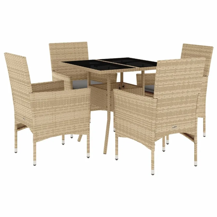 Ensemble à manger de jardin et coussins 5 pcs beige rotin verre - 2