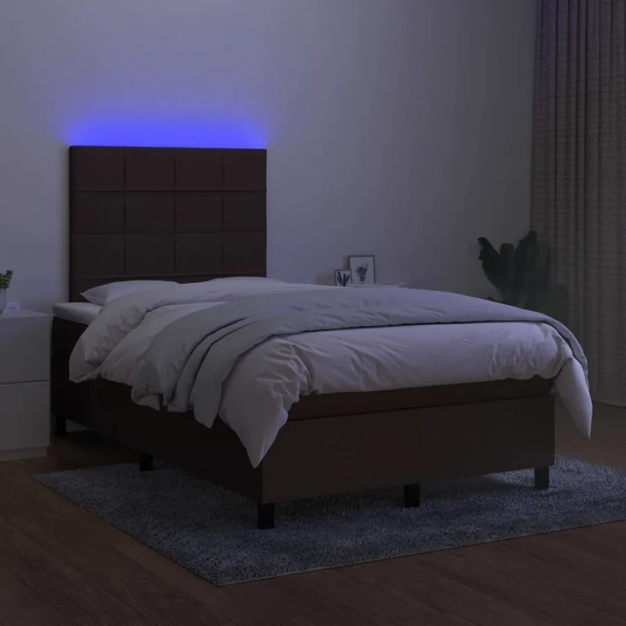 Sommier à lattes de lit matelas et LED Marron foncé 120x200 cm - 4