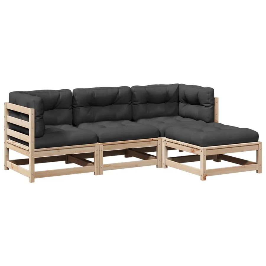 Salon de jardin 4 pcs avec coussins bois de pin massif - 2