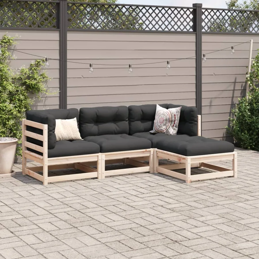 Salon de jardin 4 pcs avec coussins bois de pin massif - 3