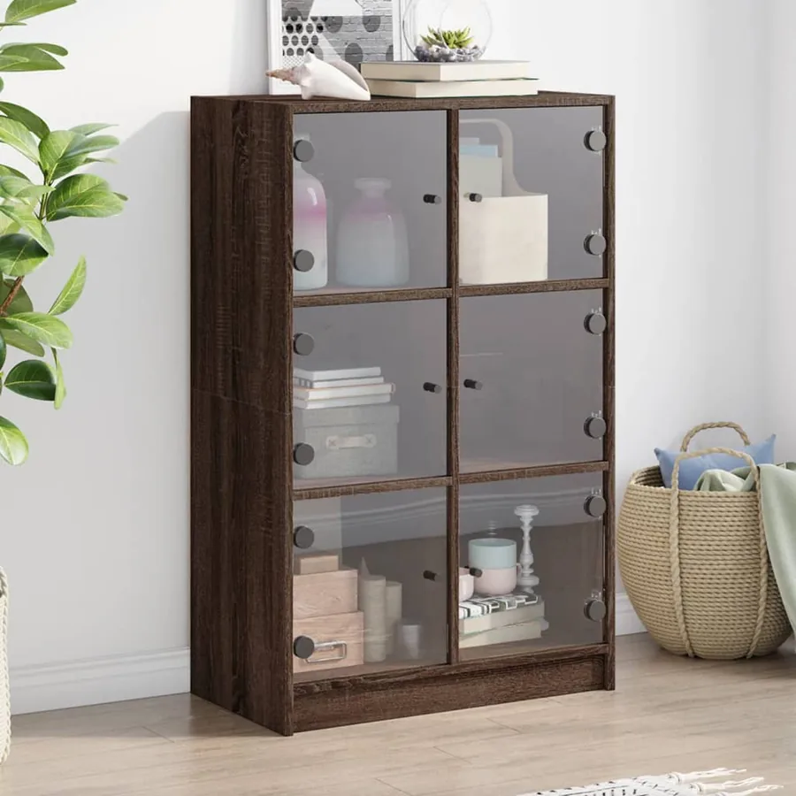 Buffet haut avec portes chêne marron bois d'ingénierie