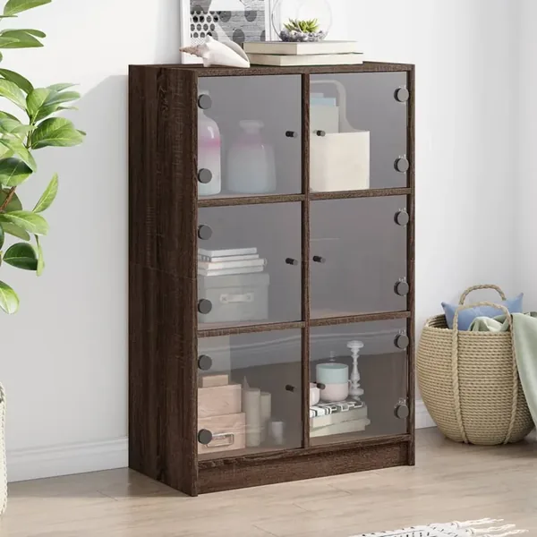 Buffet haut avec portes chêne marron bois d'ingénierie