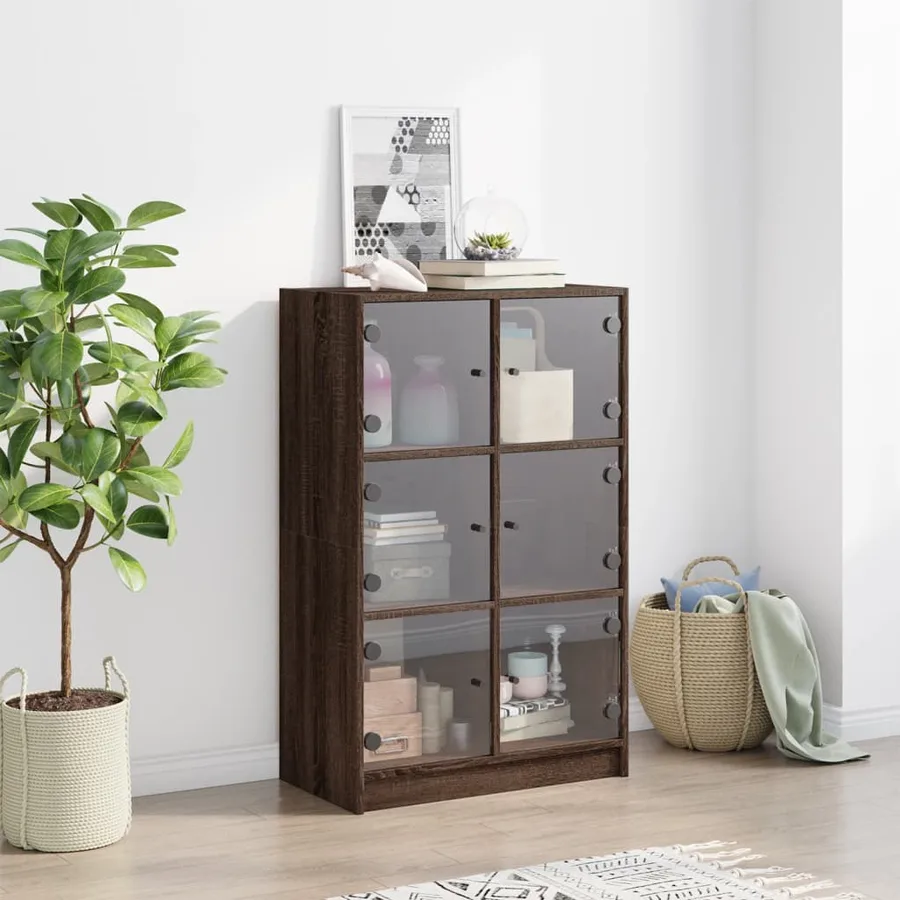 Buffet haut avec portes chêne marron bois d'ingénierie - 3