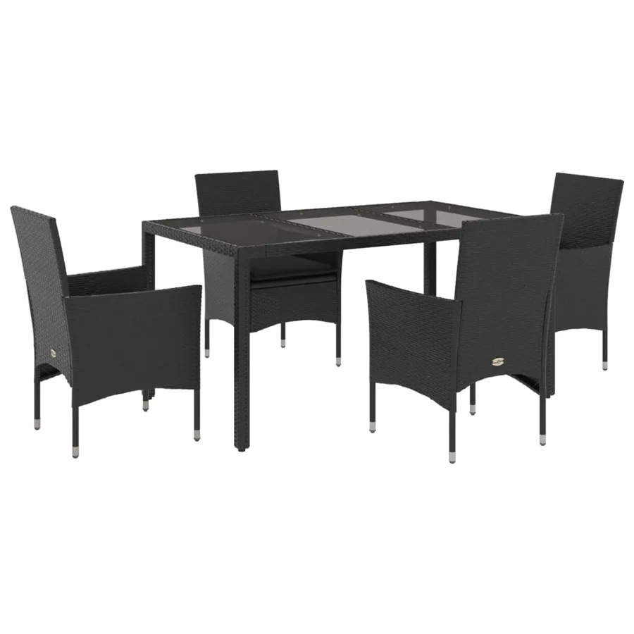 Ensemble à manger de jardin et coussins 5 pcs noir rotin verre - 2