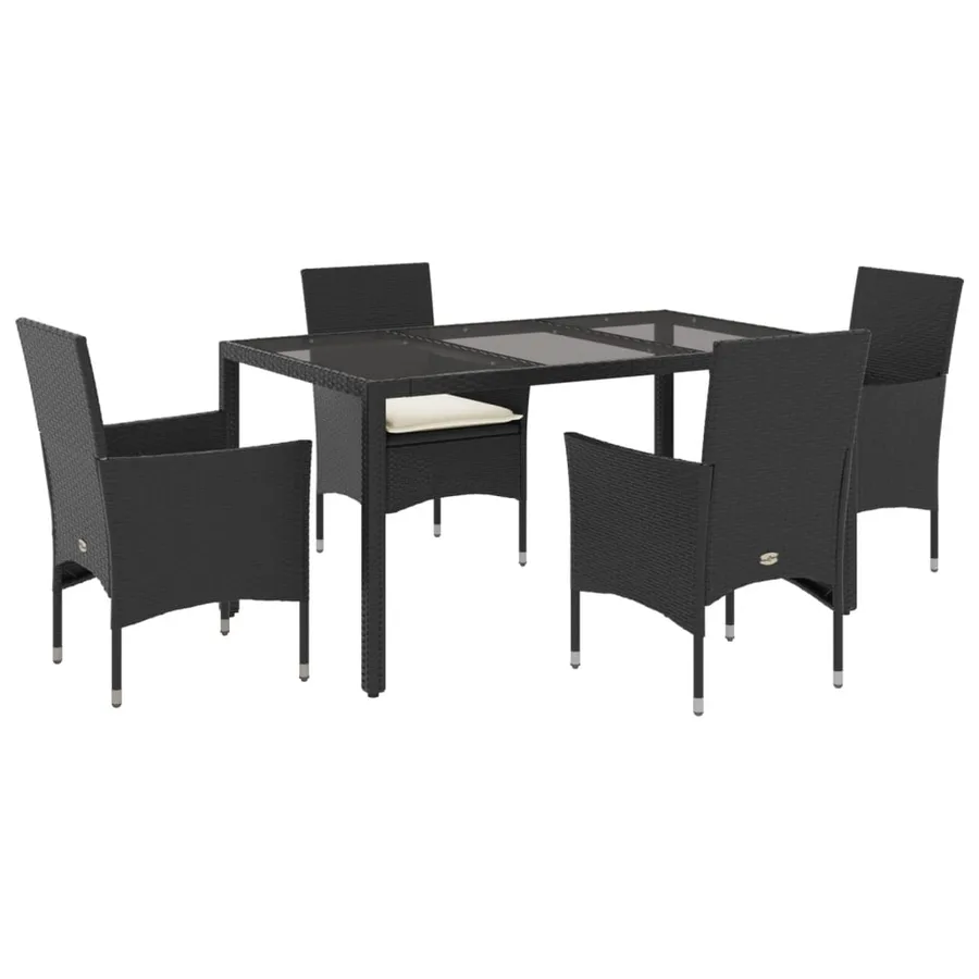 Ensemble à manger de jardin et coussins 5 pcs noir rotin verre - 2