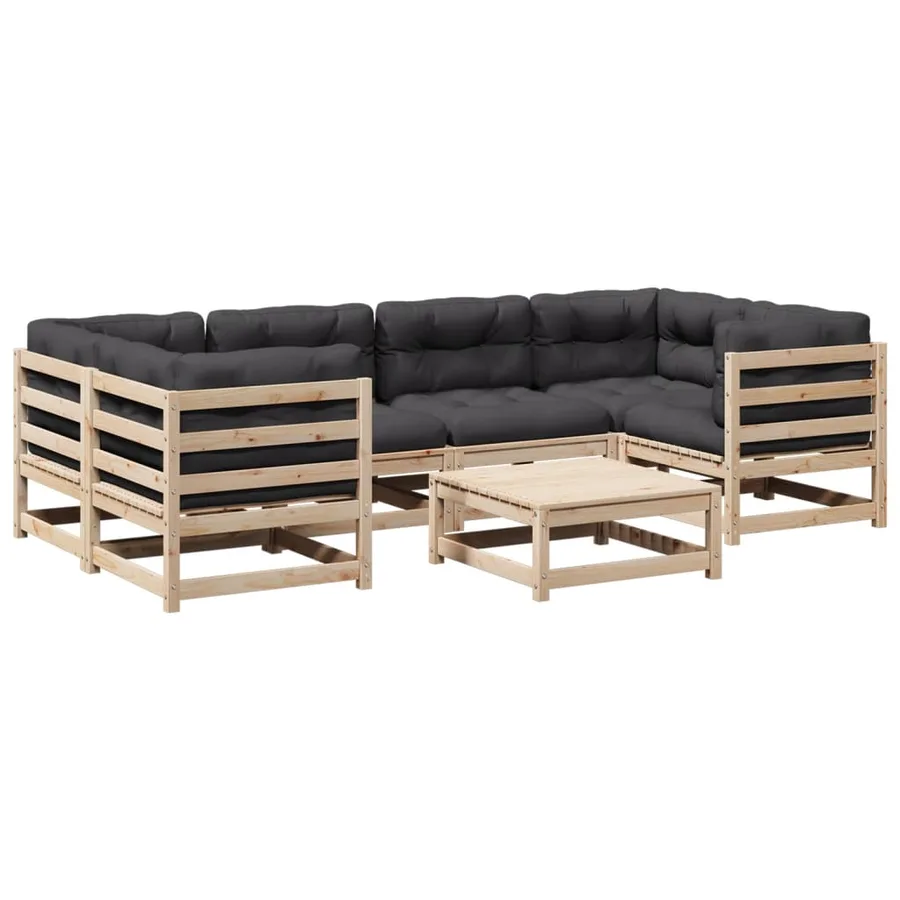 Salon de jardin 7 pcs avec coussins bois de pin massif - 2