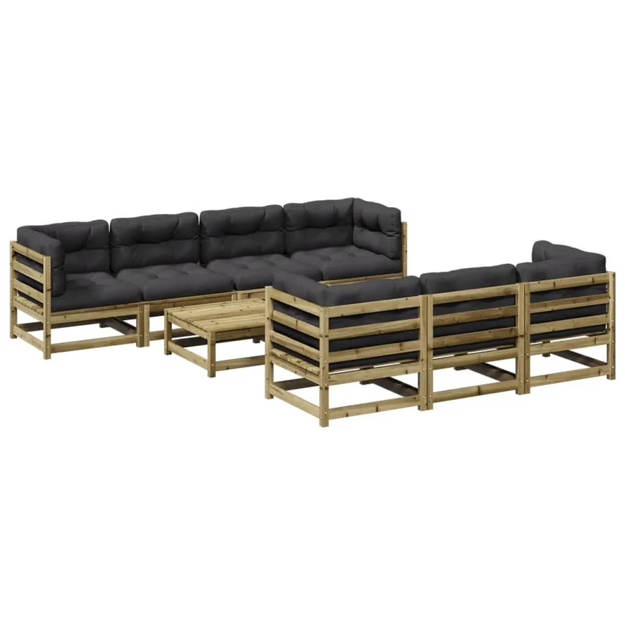 Salon de jardin 8 pcs avec coussins bois de pin imprégné - 2