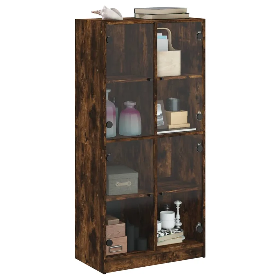 Buffet haut avec portes chêne fumé 68x37x142 cm bois ingénierie - 5