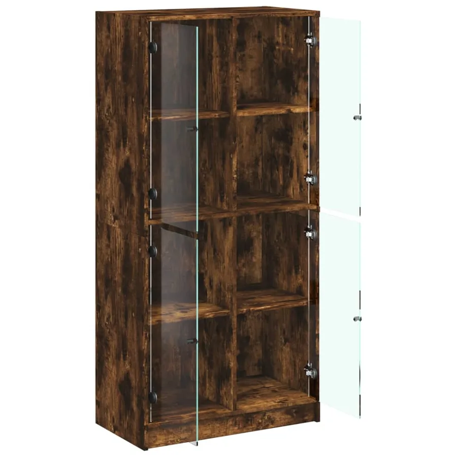 Buffet haut avec portes chêne fumé 68x37x142 cm bois ingénierie - 6