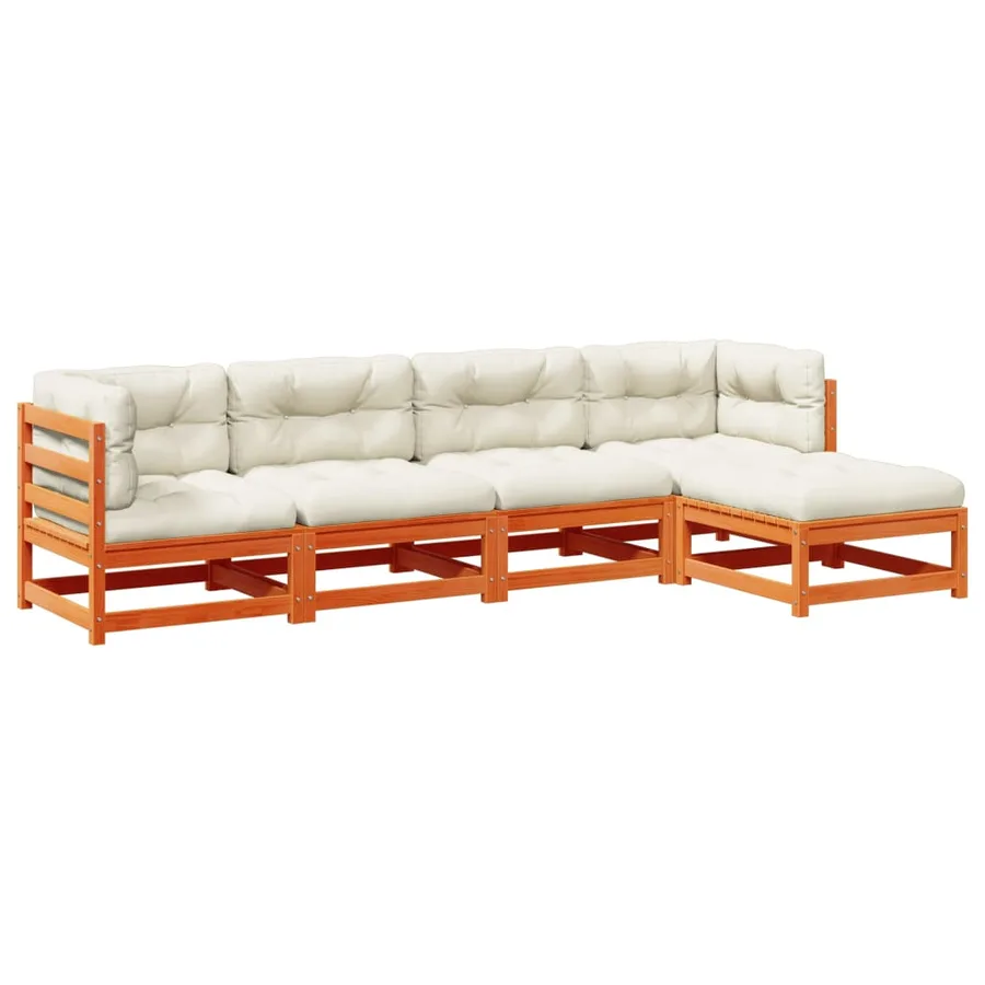 Salon de jardin 5 pcs avec coussins cire marron bois pin massif - 2