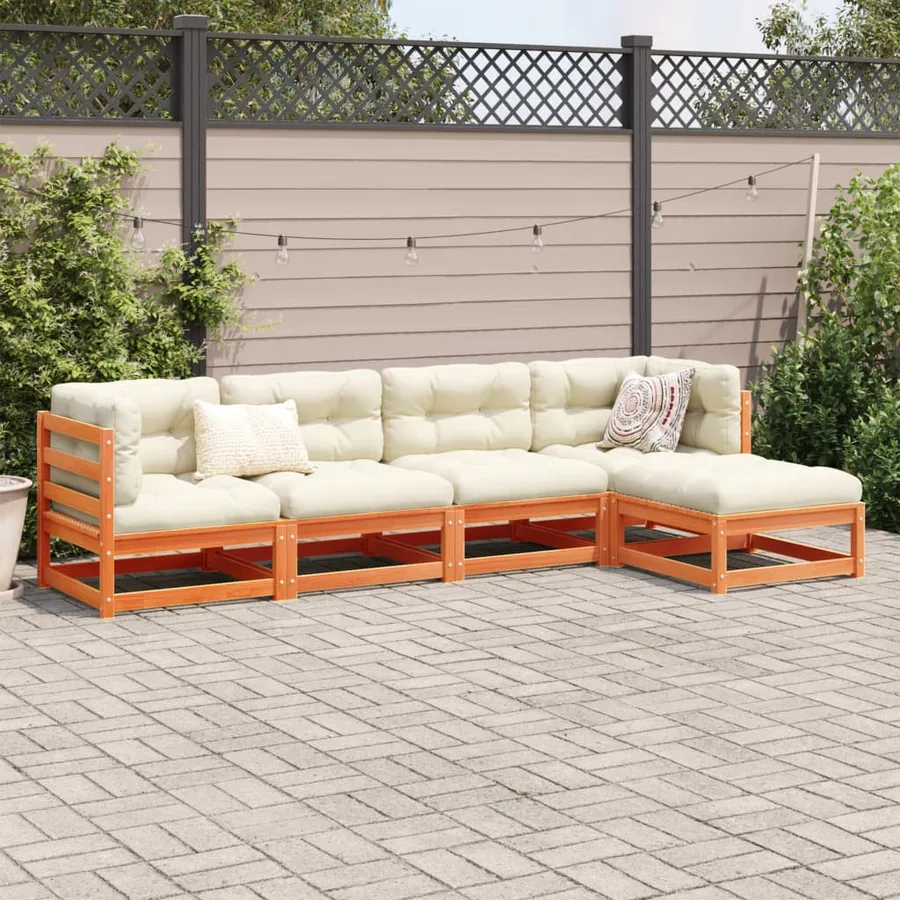 Salon de jardin 5 pcs avec coussins cire marron bois pin massif - 3