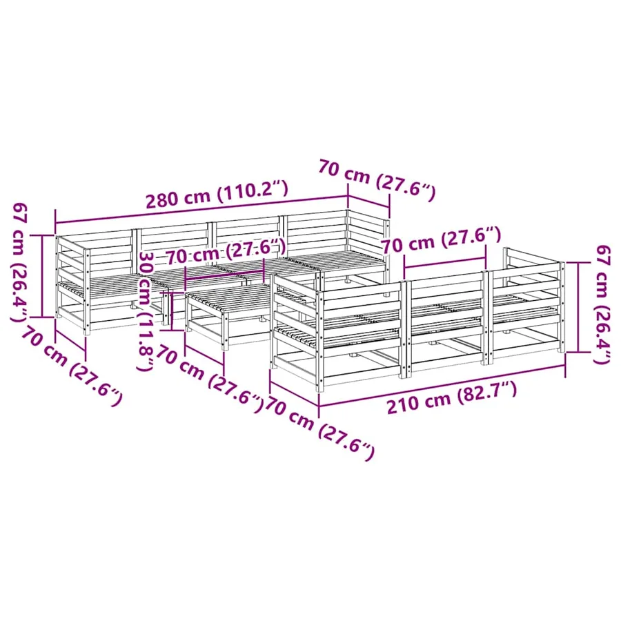Salon de jardin 8 pcs bois de pin massif - 11