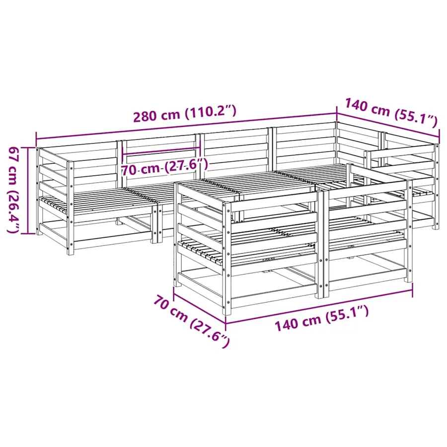 Salon de jardin 7 pcs bois de pin massif - 9