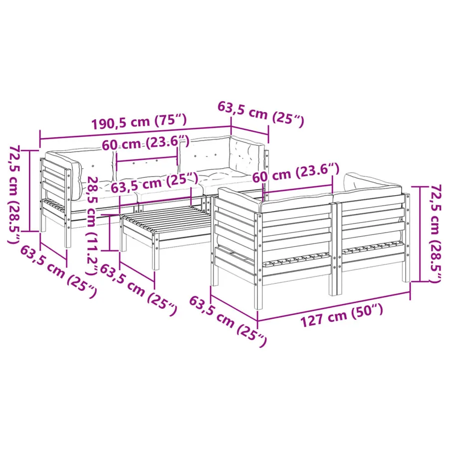 Salon de jardin 6 pcs et coussins bois massif sapin de douglas - 12