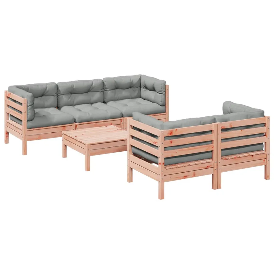Salon de jardin 6 pcs et coussins bois massif sapin de douglas - 2