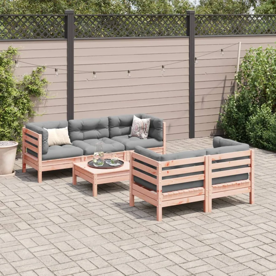 Salon de jardin 6 pcs et coussins bois massif sapin de douglas - 3