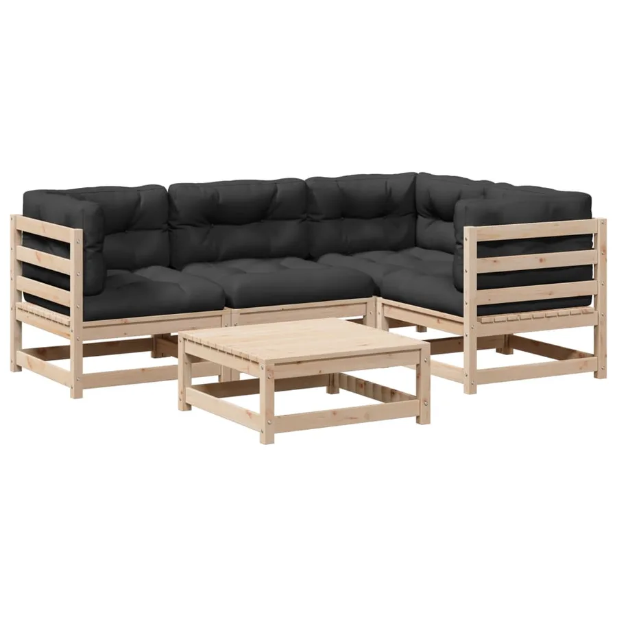 Salon de jardin 5 pcs avec coussins bois de pin massif - 2