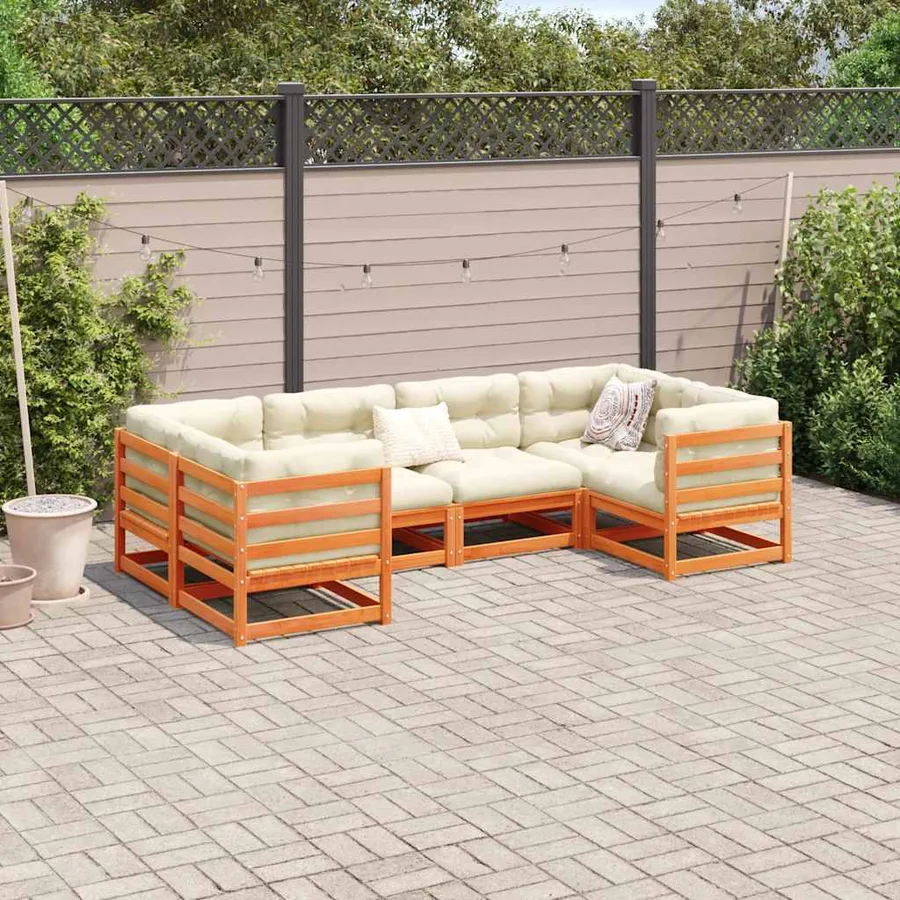 Salon de jardin 6 pcs avec coussins cire marron bois pin massif - 3