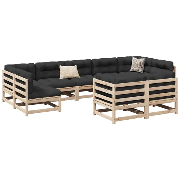 Salon de jardin 9 pcs avec coussins bois de pin massif
