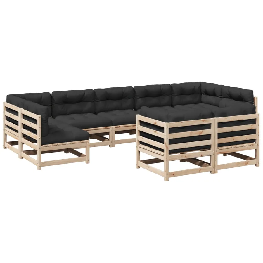 Salon de jardin 9 pcs avec coussins bois de pin massif - 2