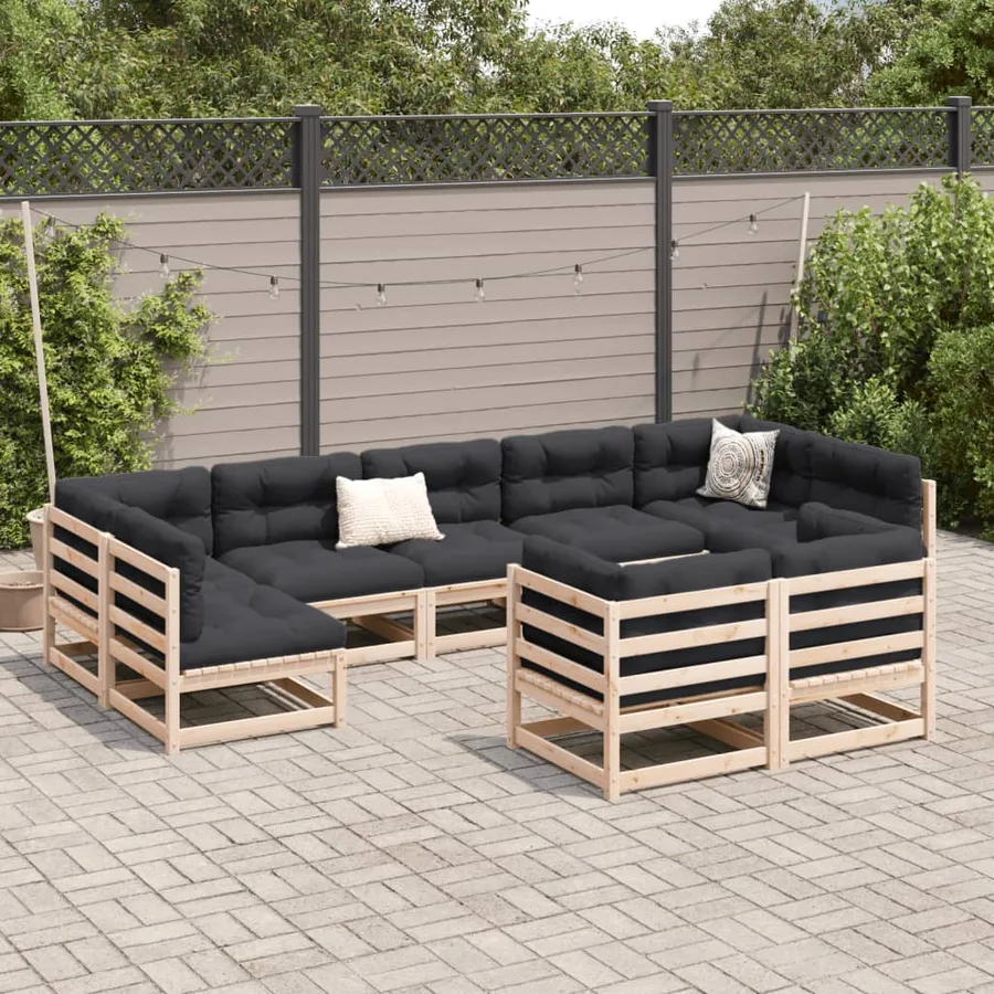 Salon de jardin 9 pcs avec coussins bois de pin massif - 3